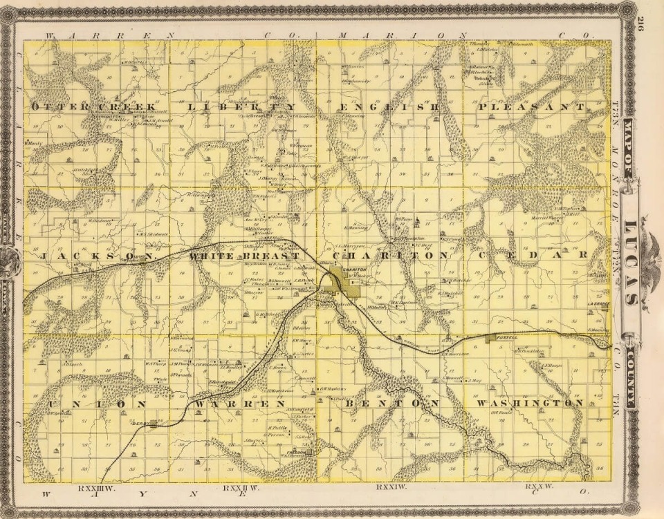 Map of Lucas County from the 1875 Andreas Atlas of Iowa