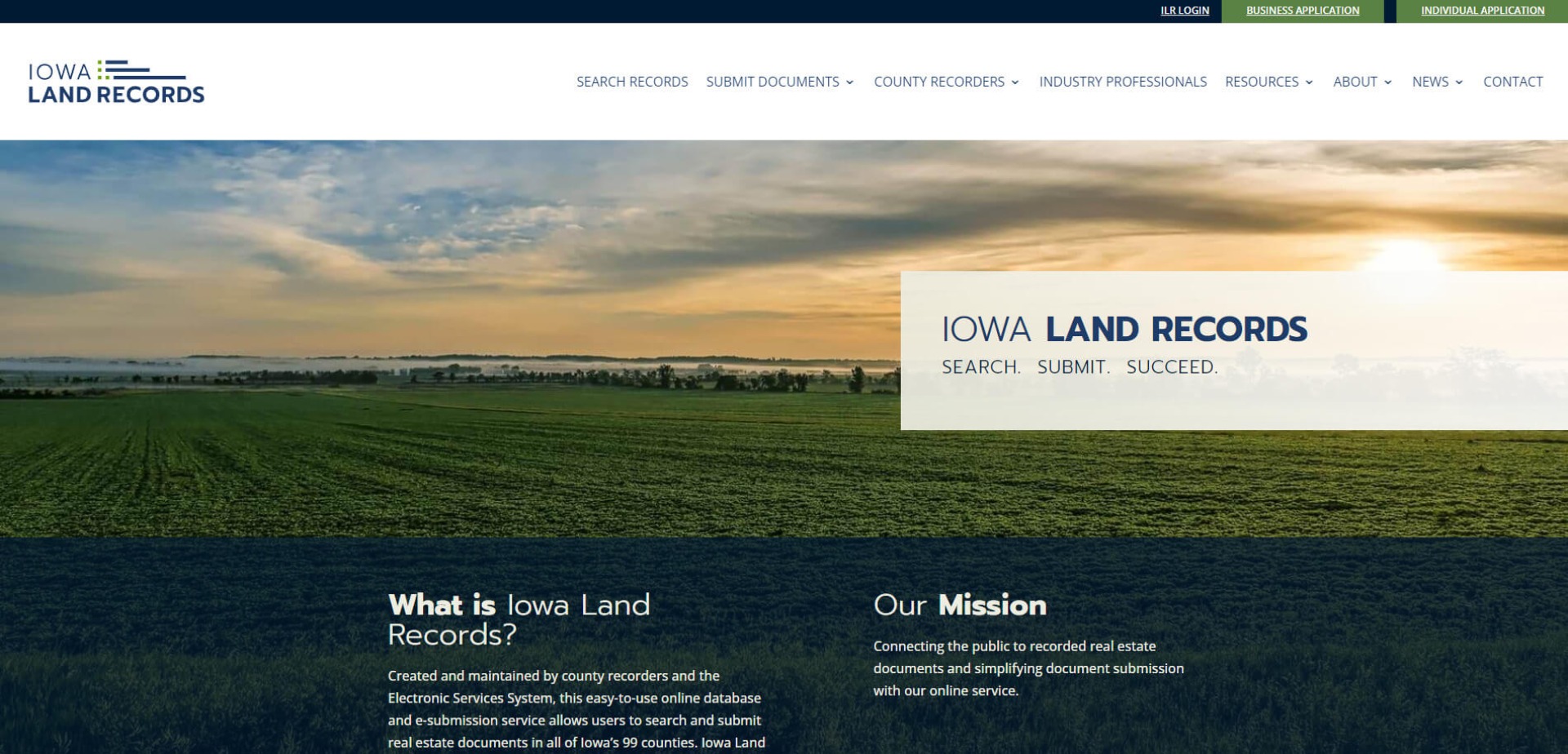 Screenshot of Iowa Land Records website